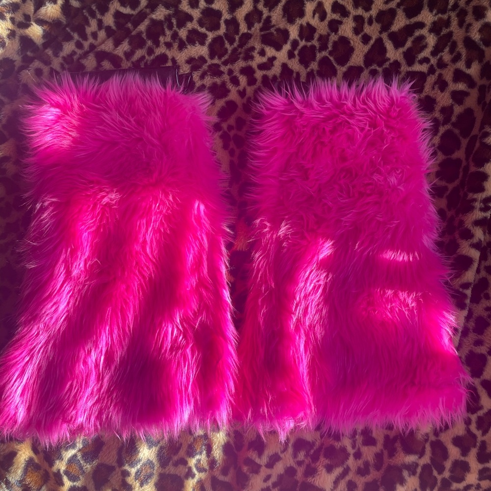 Pink fluffy rave leg warmers